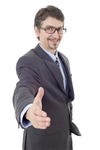 Young man in suit offering to shake the hand — Stock Photo, Image