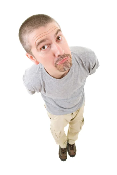Silly casual man full body in a white background — Stock Photo, Image
