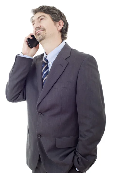Jeune homme d'affaires au téléphone, isolé — Photo