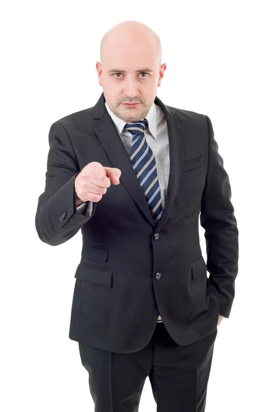 Young business man pointing, isolated on white — Stock Photo, Image