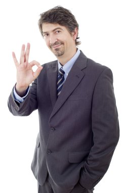 kazanan, üzerinde beyaz izole genç iş adamı