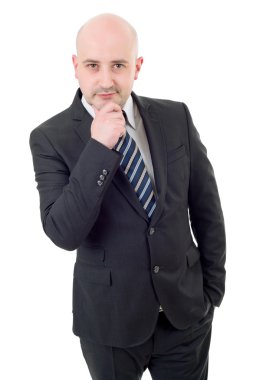 düşünme, üzerinde beyaz izole genç iş adamı