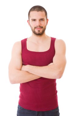 casual adam beyaz zemin üzerine izole mutlu