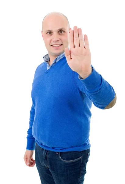 Junger Mann macht mit der Hand Halt, isoliert — Stockfoto