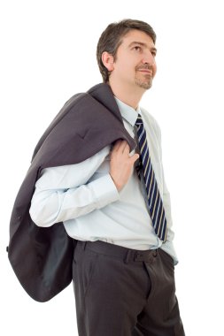 düşünme, üzerinde beyaz izole genç iş adamı