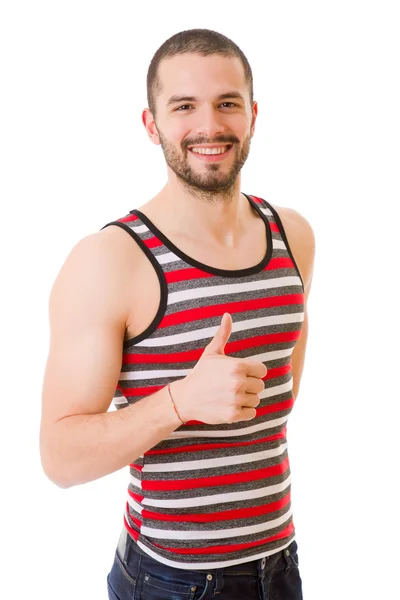 Young casual man going thumbs up, isolated — Stock Photo, Image