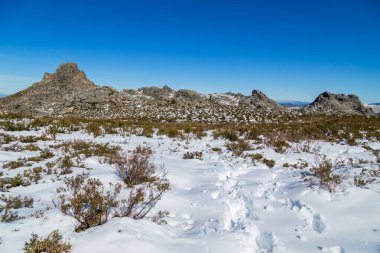Serra do Xures dağlarının karlı kış manzarası doğal park, Galiçya, İspanya
