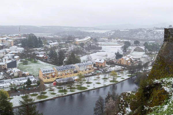 Casas Antiguas Puebla Sanabria Con Nieve Castilla León España —  Fotos de Stock