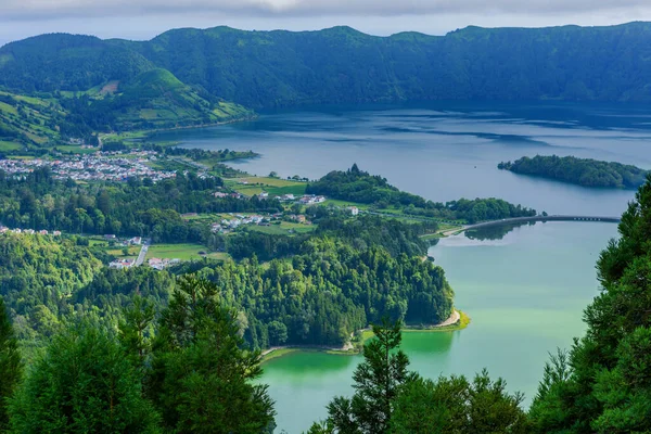 Festői Kilátás Nyílik Sete Cidades Vulkanikus Kráter Sao Miguel Sziget — Stock Fotó