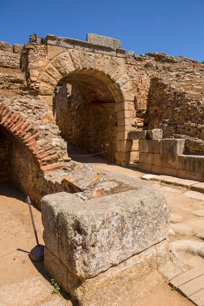 Porte Sortie Avec Des Arches Amphithéâtre Romain Sur Immense Site — Photo