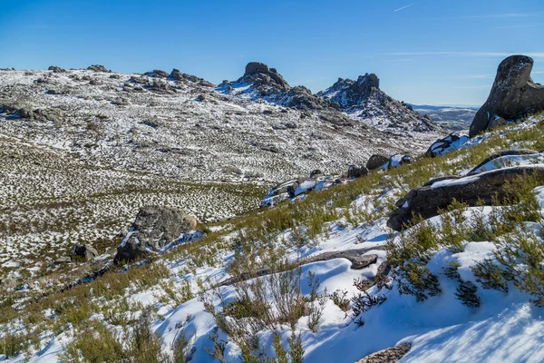 Winterlandschap Met Sneeuw Bergen Van Natuurpark Serra Xures Galicië Spanje — Stockfoto