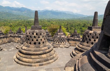 Antik Budist tapınağı Borobudur, Magelang, Orta Java, Endonezya