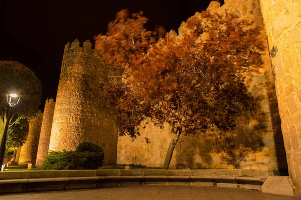 Mura Avila Notte Castiglia Leon Spagna — Foto Stock