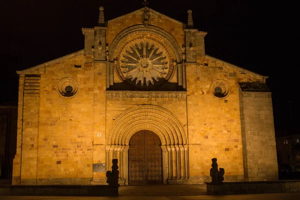 Nattutsikt Över Den Gamla Kyrkan San Pedro Avila Spanien — Stockfoto