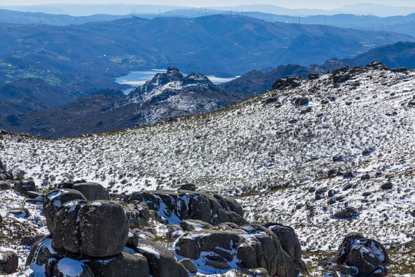 Winterlandschaft Mit Schnee Den Bergen Des Naturparks Serra Xures Galicien — Stockfoto