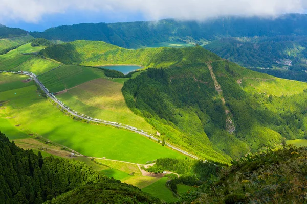 Jezioro Sete Cidades Jezioro Krateru Wulkanicznego Wyspie Sao Miguel Azory — Zdjęcie stockowe