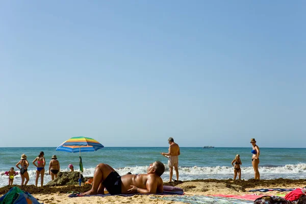 Albufeira Portugal People Famous Beach Olhos Agua Albufeira Beach Part — Stock Photo, Image