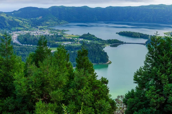 Picturesque View Lake Sete Cidades Volcanic Crater Lake Sao Miguel — стокове фото