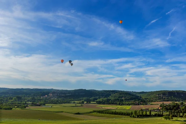 Horkovzdušné Balóny Létající Nad Dordogne Jihozápadní Francii — Stock fotografie