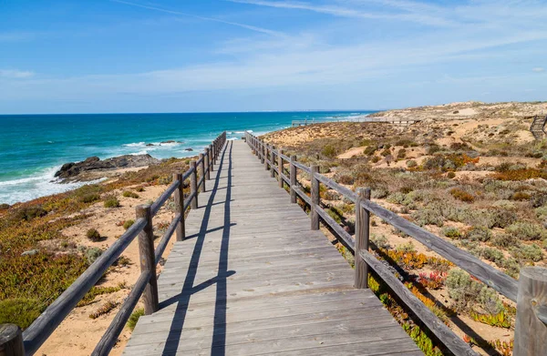 Drewniane Przejście Plaży Pobliżu Vila Nova Milfontes Alentejo Portugalia — Zdjęcie stockowe