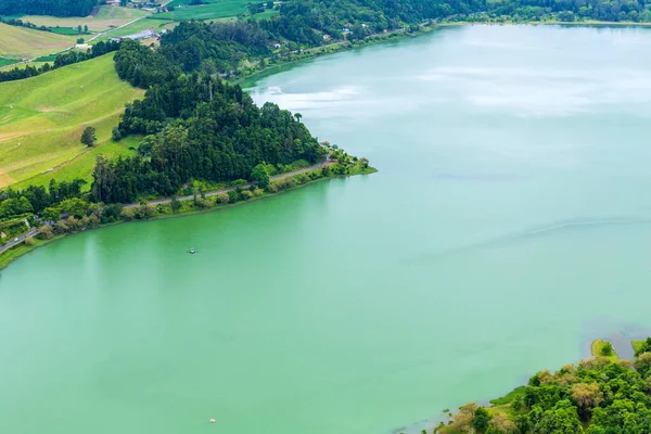 Widok Jezioro Furnas Lagoa Das Furnas Wyspie Sao Miguel Azory — Zdjęcie stockowe