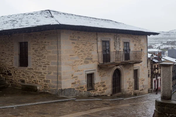 Gamla Hus Puebla Sanabria Med Snö Castilla Leon Spanien — Stockfoto