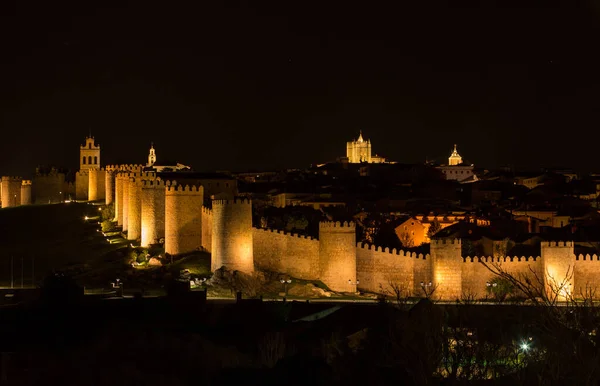 Mura Avila Notte Castiglia Leon Spagna — Foto Stock