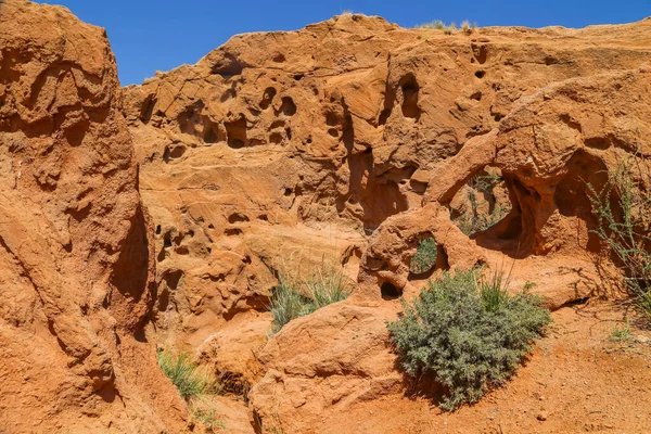Rote Sandsteinfelsformationen Sieben Stiere Und Gebrochenes Herz Jeti Oguz Canyon — Stockfoto