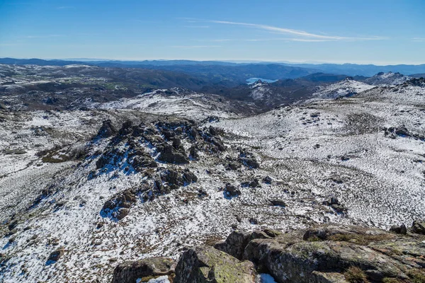 Vinterlandskap Med Snö Bergen Serra Xures Naturpark Galicien Spanien — Stockfoto