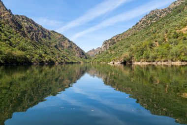 Douro Nehri Portekiz 'deki dar kayalık geçitten akıyor. Douro Bölgesi.