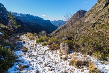 Winter landscape with snow in mountains of Serra do Geres natural park, Portugal clipart