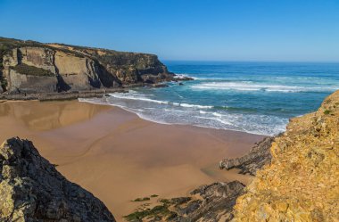 Atlantik sahili manzarası, Aljezur, Algarve West, Costa Vicentina, Portekiz.