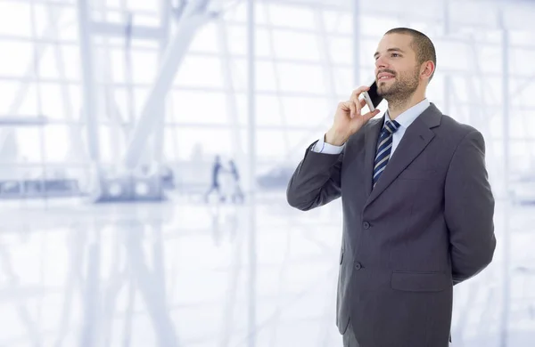 Hombre Negocios Feliz Teléfono Oficina —  Fotos de Stock