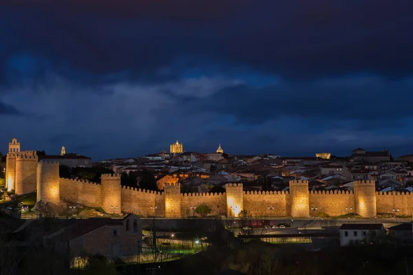 Avila Mauern Der Nacht Kastilien Und León Spanien — Stockfoto