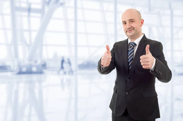 Happy Business Man Going Thumbs Office — Stock Photo, Image