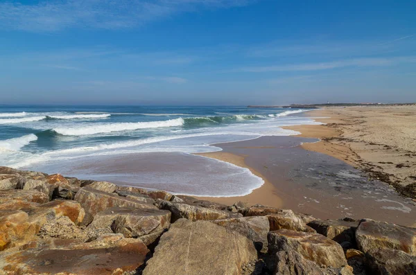 Hermosa Playa Vacía Cerca Aveiro Portugal —  Fotos de Stock