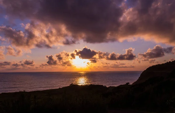 Beau Coucher Soleil Santa Cruz Das Flores Flores Island Açores — Photo