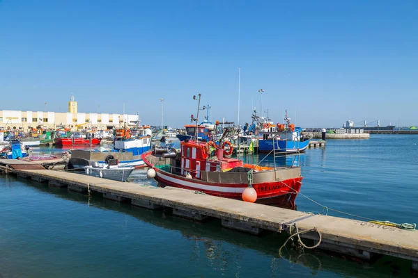 Vue Sur Petit Port Pêche Setubal Avec Ses Bateaux Bleus — Photo