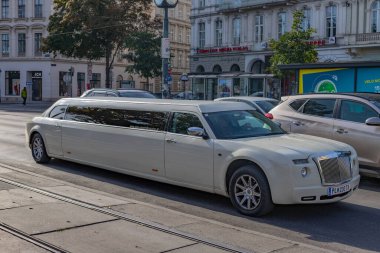 Viyana, Avusturya: Şehir caddesinde park edilmiş beyaz lüks limuzin