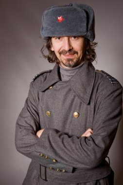 Rus askeri, studio resim olarak giyinmiş genç adam