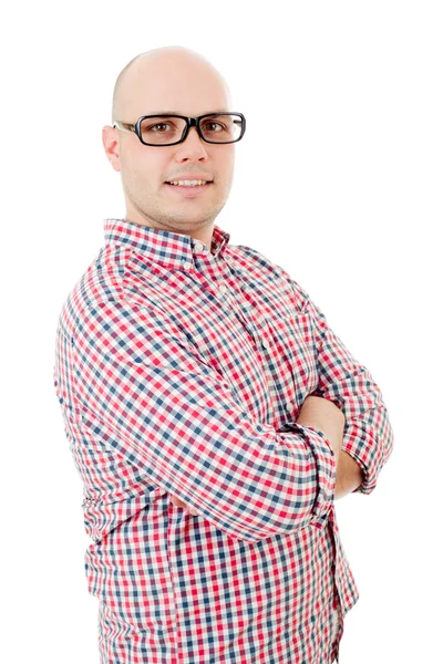 Retrato de hombre casual feliz joven, aislado en blanco —  Fotos de Stock