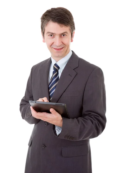 Businessman using touch pad of tablet pc, isolated — Stock Photo, Image