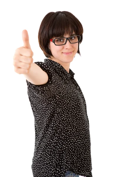 Young happy beautiful woman going thumb up — Stock Photo, Image