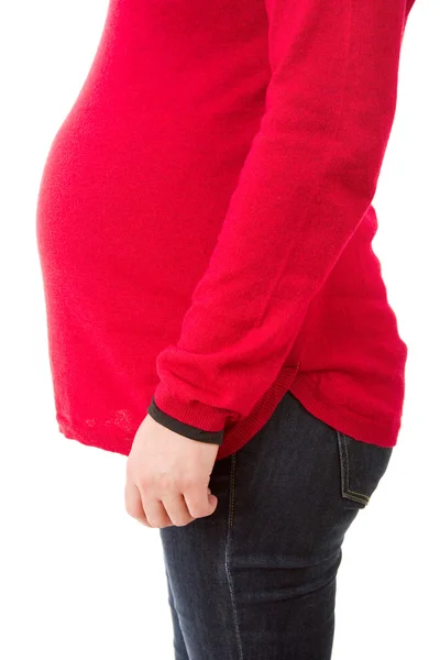 Närbild av gravid kvinna på vit bakgrund — Stockfoto