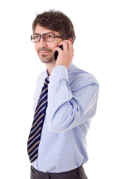 Jeune homme d'affaires au téléphone, isolé — Photo