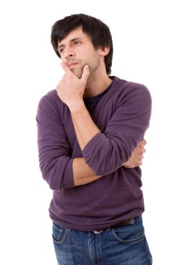 düşünme, üzerinde beyaz izole genç casual adam