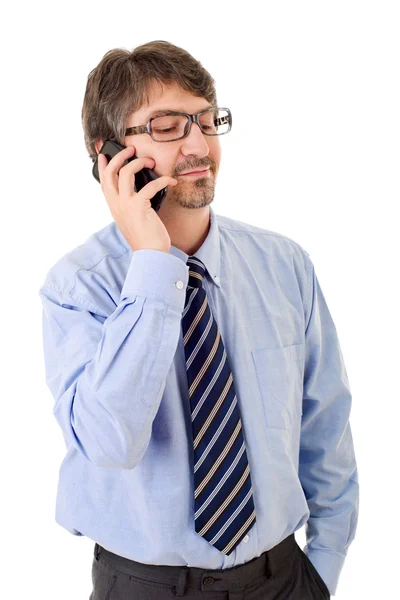 Молодой бизнесмен на телефоне, изолированный — стоковое фото