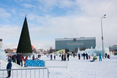 Perm, Rusya, Şubat, 06.2016: Espl buzlu yılbaşı şehir