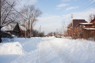 Perm şehir güneşli bir kış kırsal manzara