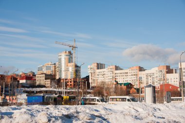 Perm, Rusya - 13 Mart 2016: Şehir kış manzarası